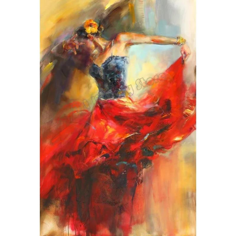 Graffiti Flamenco Dancer In Red Dress  Sexy Dancing Girl Poster Canvas Painting Wall Art for Home Bar Interior Decor Perfect Gif