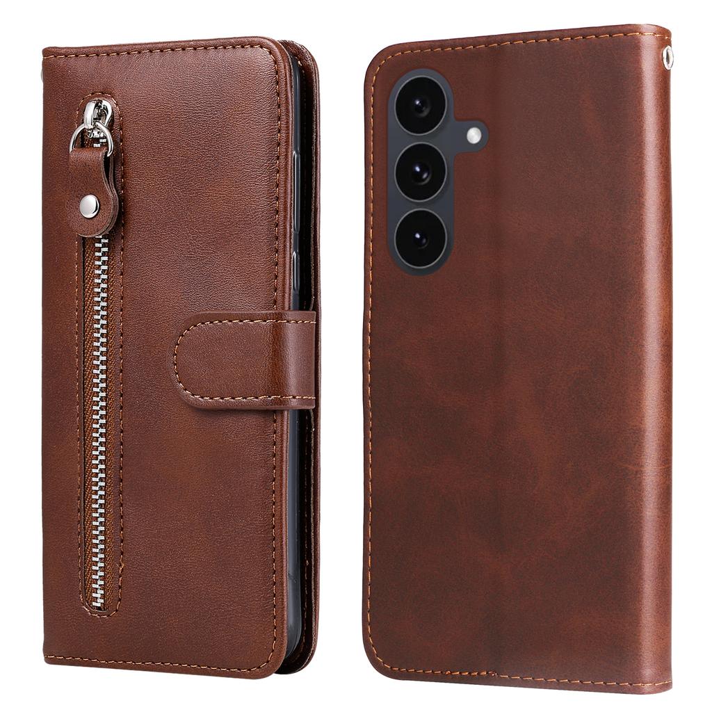 For Samsung Galaxy S25 FE PU Leather Cases with Zipper Pocket Wallet Phone Cover Stand