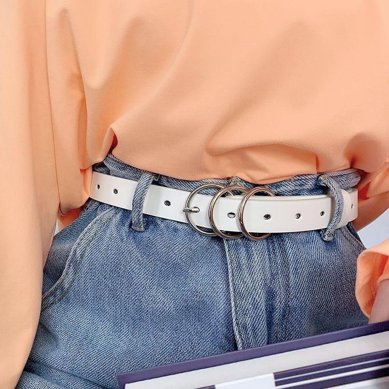 Sleek Versatile Womens Korean Circle Buckle Denim Belt Crafted From Quality Pu Style For