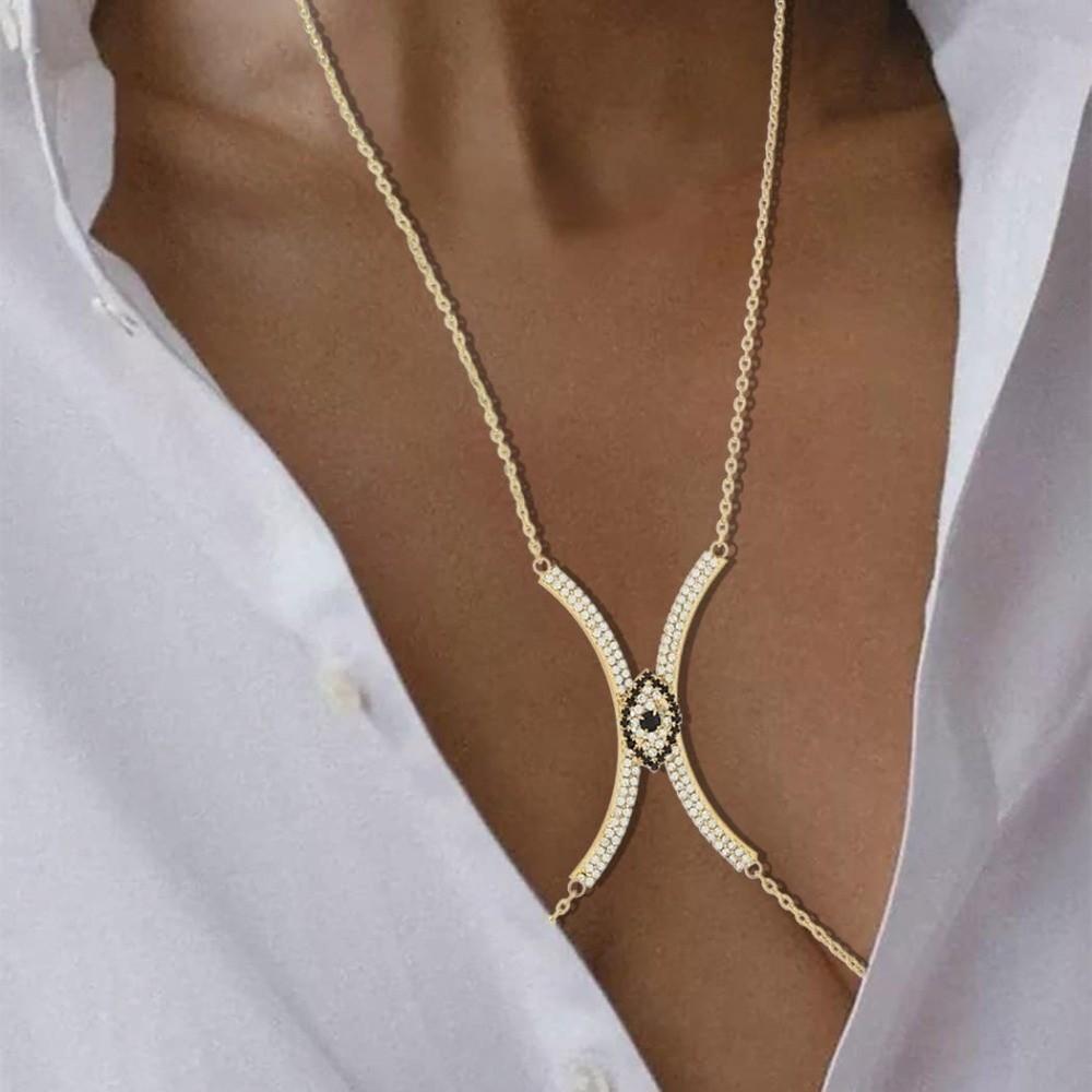 Demon Eye Chest Support Body Chain Rhinestone Breast Chain Hip Hop Bra Chest Chain Girls