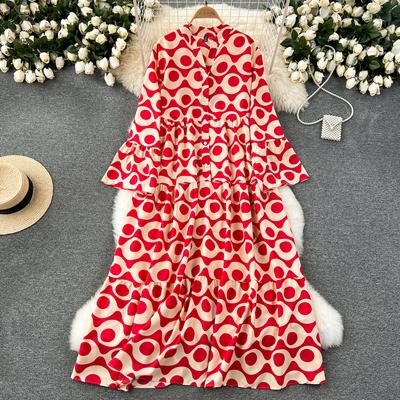 Flower Print Loose Flare Sleeve Shirt Φόρεμα για γυναικεία Άνοιξη/Καλοκαίρι Νέα Φορέματα αναψυχής διακοπών Μακριά σε γραμμή Α