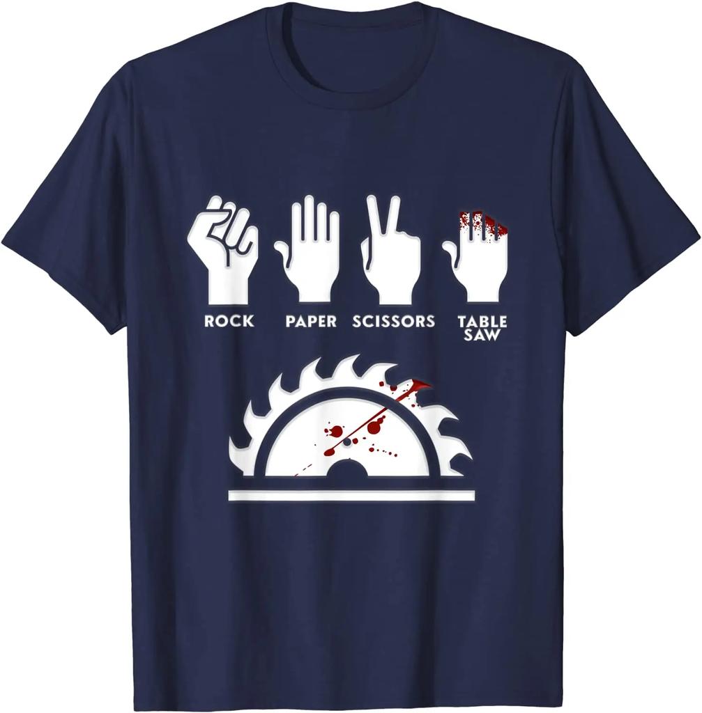 Rock Paper Scissors Table Saw Funny Carpenter T-Shirt Prevailing Tees Normal Top T-shirts Cotton Slim Fit