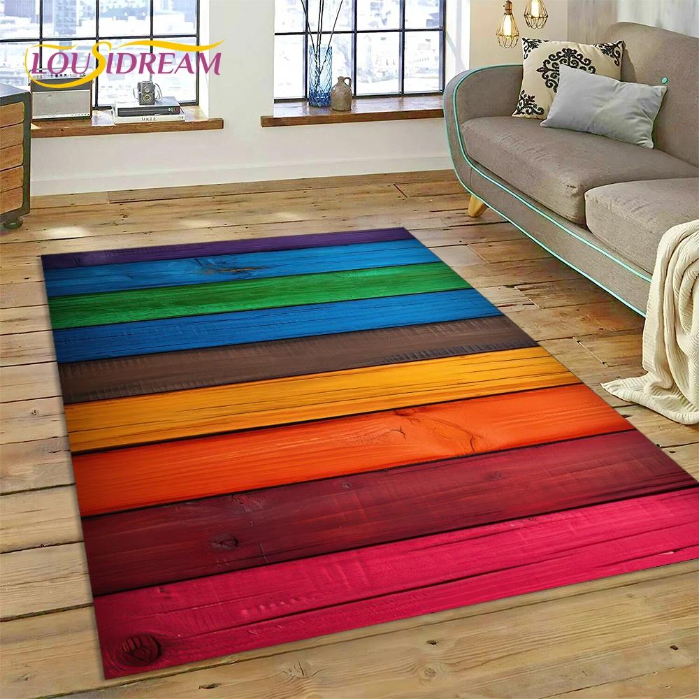 3D Bunt Holzmaserung Holz Kundenspezifischer Teppich Teppich für Wohnzimmer Schlafzimmer Dekor, Fußmatte Rutschfeste Dekoration für Sofa Fußmatte