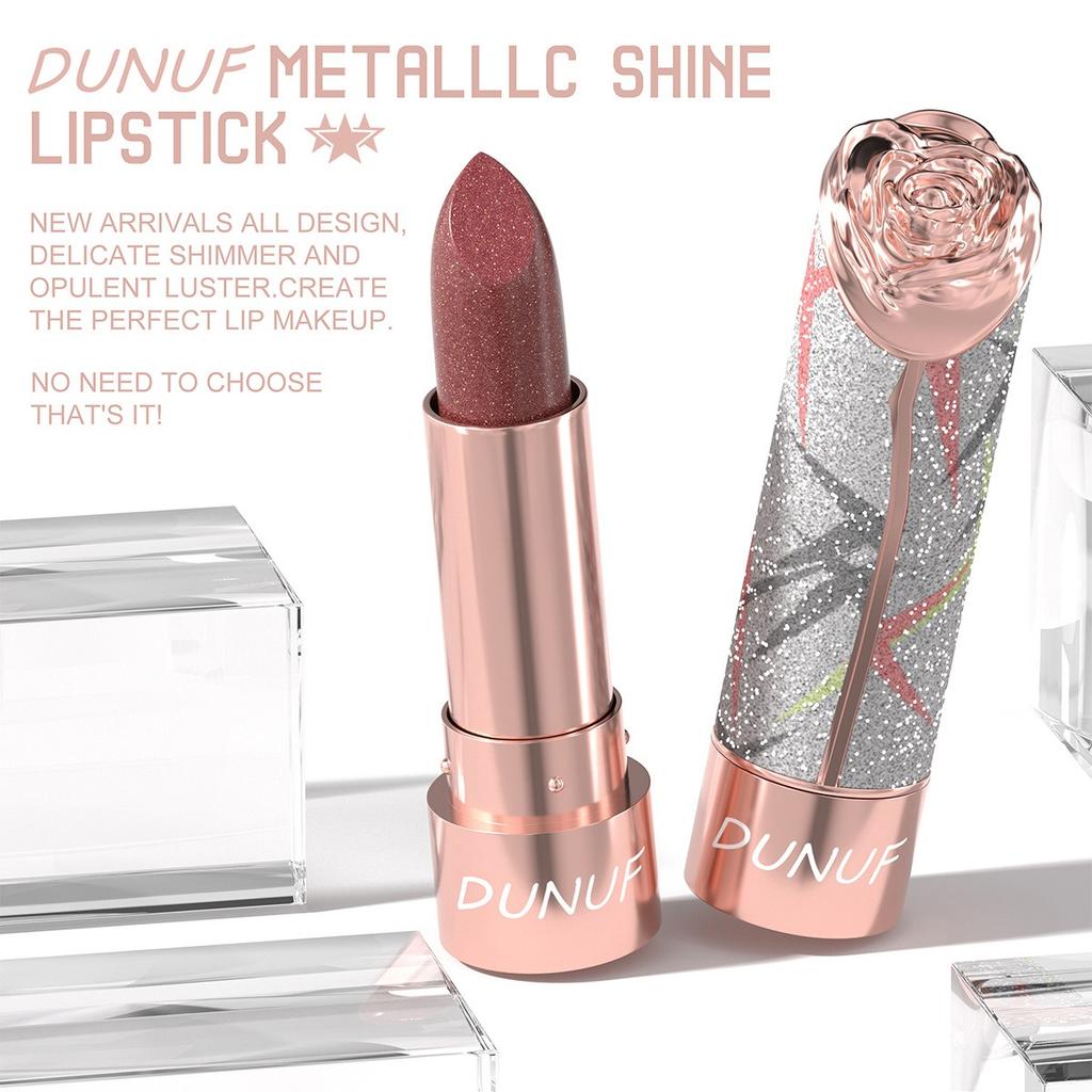Rossetto Perlato Metallizzato ad Alta Lucentezza per Donna Lucidalabbra Solido Impermeabile Resistente alle Macchie Lunga Tenuta Glitterato Rossetto Diamante