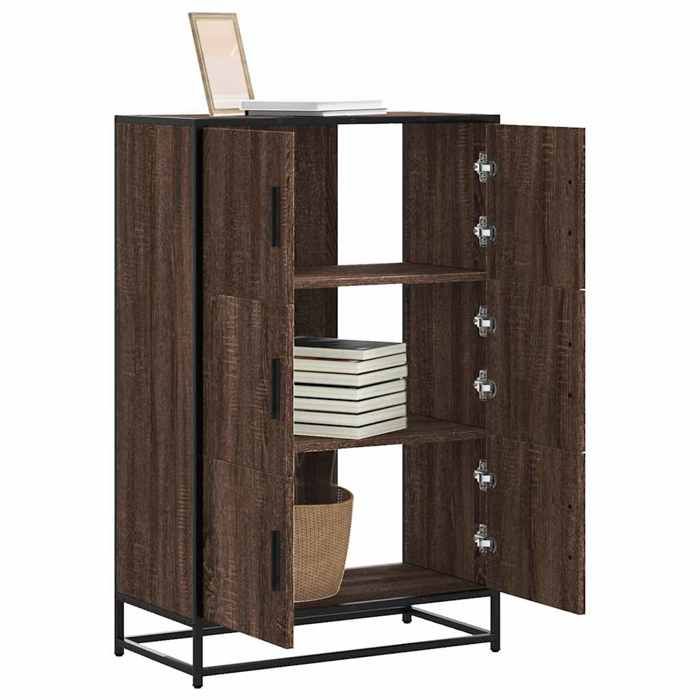 VidaXL Buffet haut chêne marron 68x35x106,5 cm bois ingénierie métal, armoire latérale, armoire de rangement haute, vitrine 849073