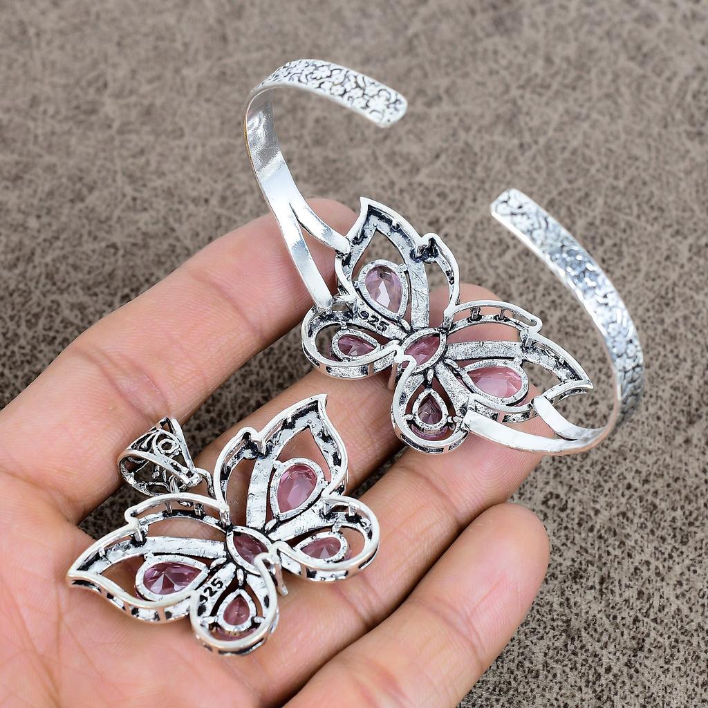Pink Kunzite Gemstone Handmade 925 Sterling Silver Jewelry Set KKG-96