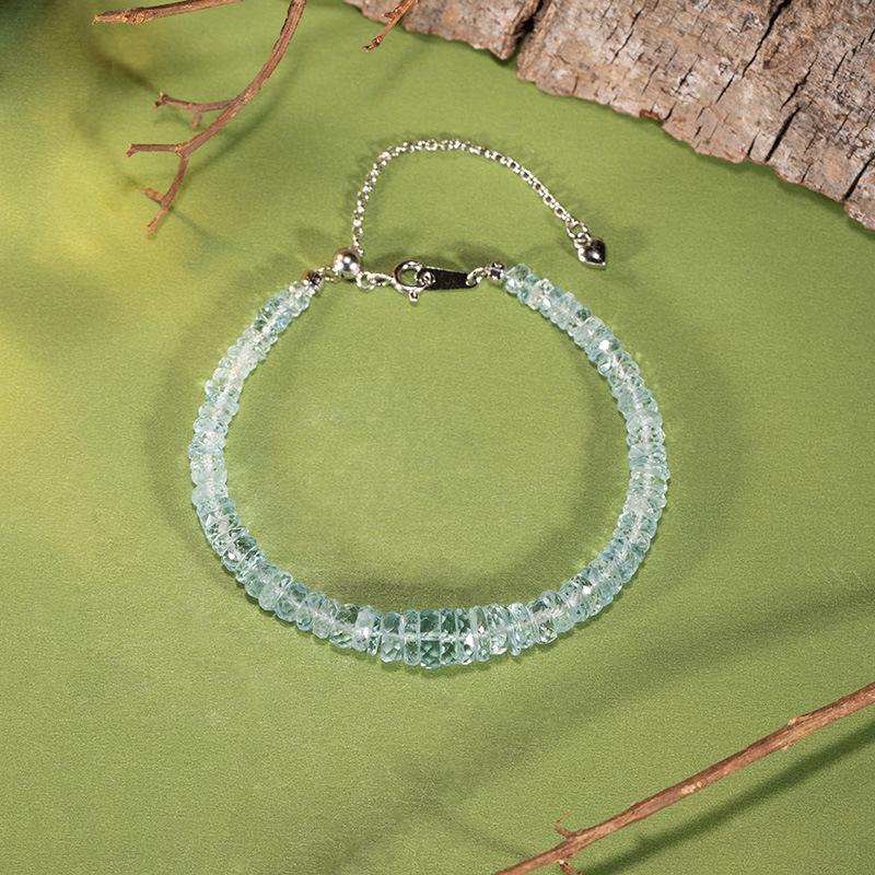 Natural Aquamarine Beaded Necklace Women'S S925 Sterling Silver Colored Jewelry Haixi Cut Gradual Change In Size