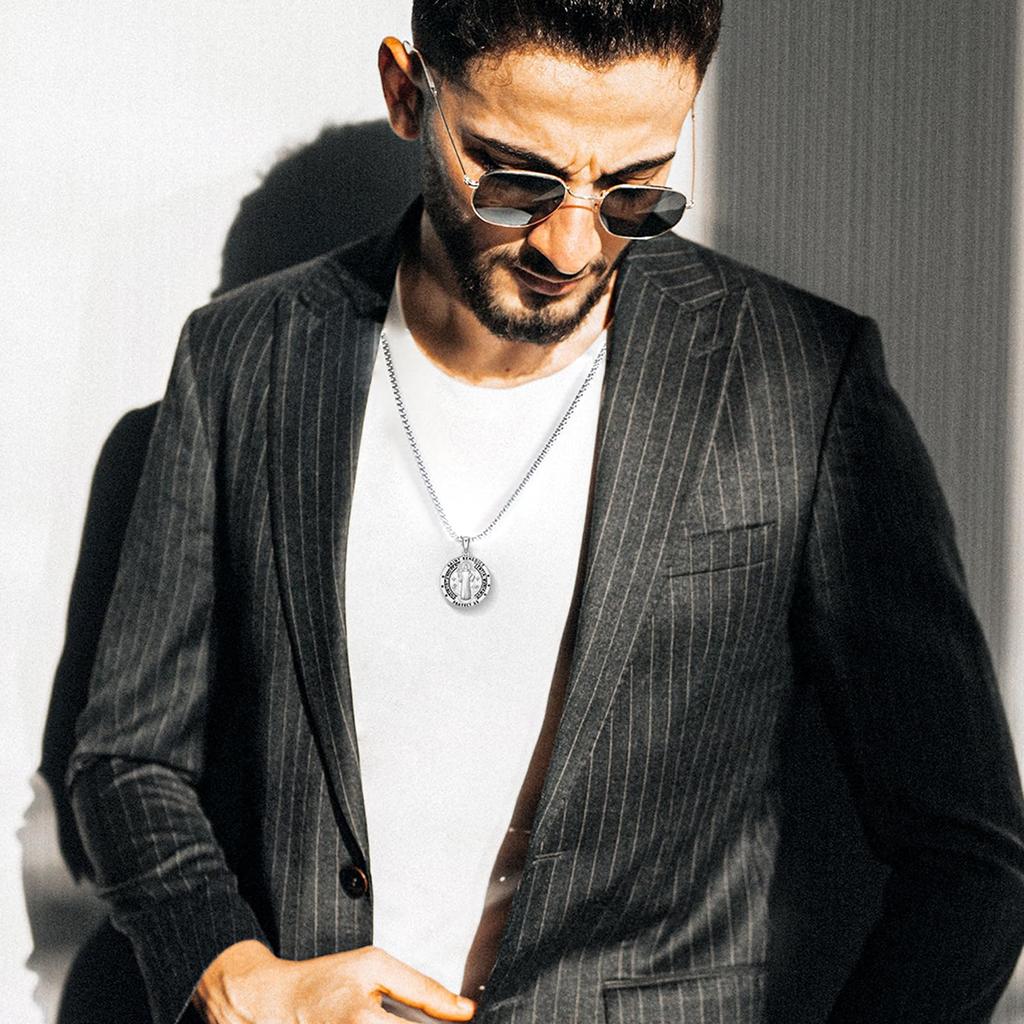 Náhrdelník Benedikt oboustranný stříbrný přívěsek sterlingové stříbrné medaile katolická církev nerezová ocel řetízek amulet narozeniny výročí dárek