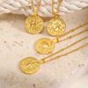 Stainless Steel Button Chain Bead Chain Twelve Constellations Alloy Relief Round Card Design Sense Necklace Nc-1966
