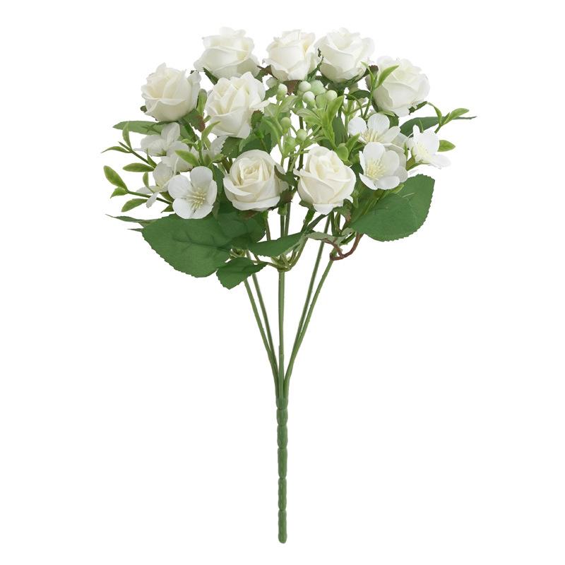

Green Aloes Artificial 8-heads Roses Hydrangea Bouquet Silk Fake Flower Simulation Elsa Coffee Rose Living Room Decoration білий