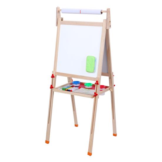 Kids Easel, Toddlers Art Easel, Wooden Kid Easel with Paper Roll, Height Adjustable Magnetic Double Sided Easel, Kids Dry Erase Board