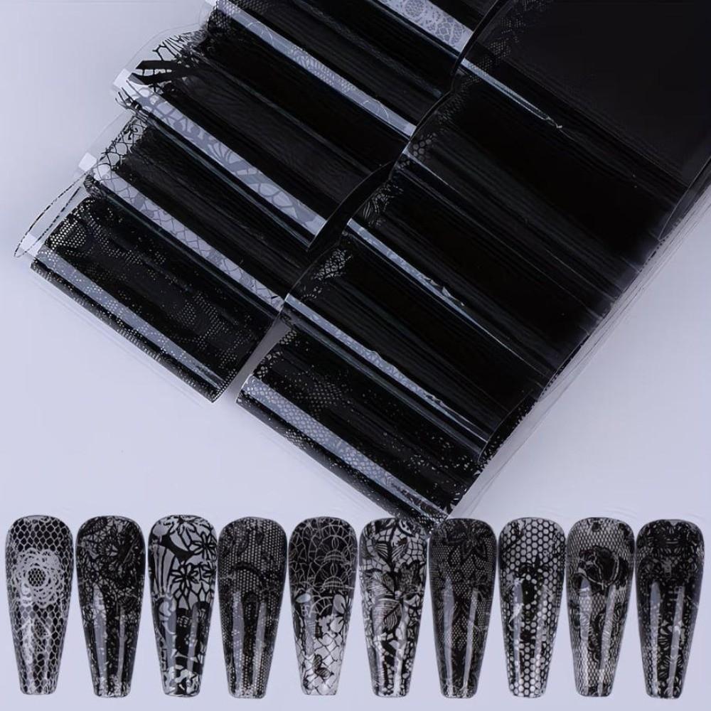 Laser Nail Stickers Black White Nail Decals Fashion Manicure Decals Manicure DIY
