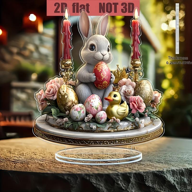 

2D Flat Bohemian Easter Bunny & Egg Acrylic Decorative Sign, Thanksgiving Gift, Suitable for wall decoration, porch, room, villa, accents Home, Hallwa 20*18cm