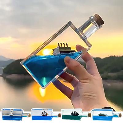 Fluid Cruise Ship Decoration Non Sinking Pirate Boat Drift Bottle Desktop Ornament Kids Adults Christmas Birthday Gift