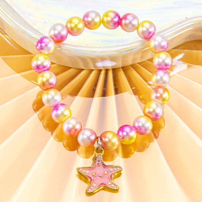 Cute Cartoon Women Bracelet, Beaded Design with Alloy Unicorn, Mermaid and Shell Charm, High Texture Daily Hand Ornaments