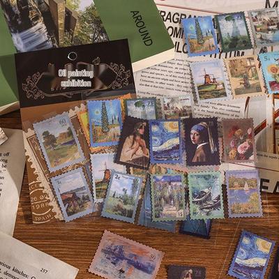 Retro Literary Journal Stickers: Vintage Postcard & American Stamp Designs, Oil Painting, Steampunk Architecture Theme