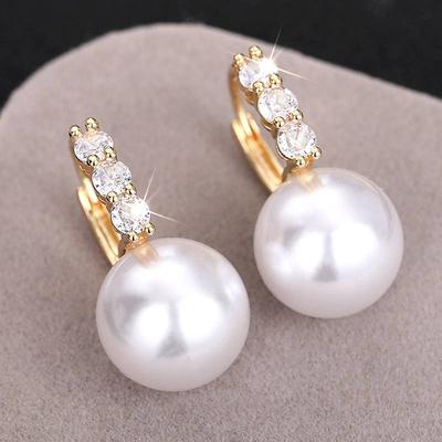 Huitan Simulated Pearl Women Drop Earrings with Bright CZ Luxury Accessories for Wedding Versatile Trendy Party Daily Jewelry