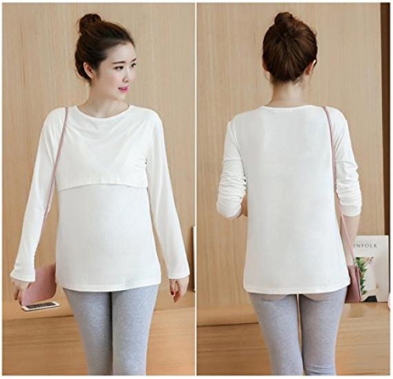 Nursing Long Sleeve with Nursing Maternity Choice of Set of 2 x Clothes, T-Shirts Openings, Wear, Colors, (Black Gray)