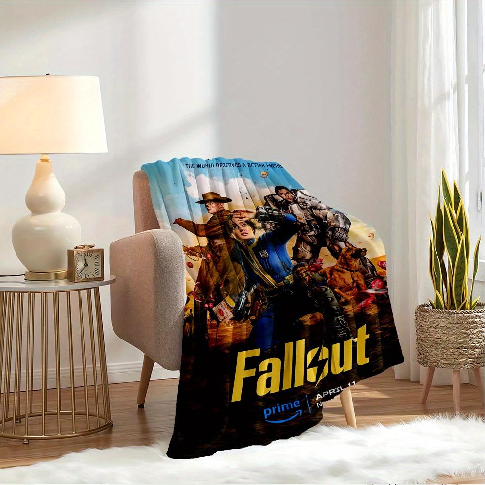 For Fallout-Themed Flannel Blanket, Glam Style, Digital Print, All-Season Comfort, Tear-Resistant, Knitted Craftsmanship, Polyester, with Ap