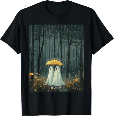 Floral Ghost Holds Umbrella Couple Spooky Halloween TShirt S