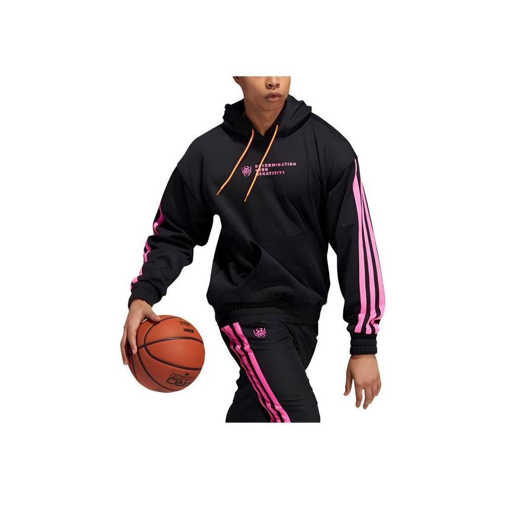 Adidas Dm Po Hoodie Kangaroo Pocket Printed Logo Pullover Sweatshirt Men Tops Black HE1605