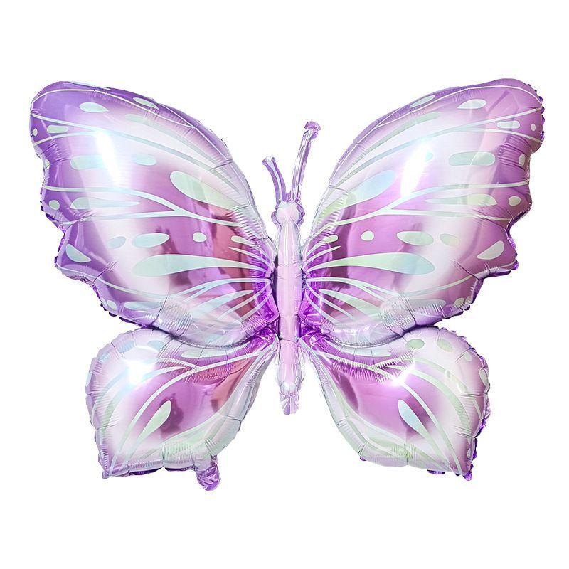 Purple Butterfly-Themed Banner, Flowers, and Aluminum Foil Balloon Set for Birthday Party Decorations