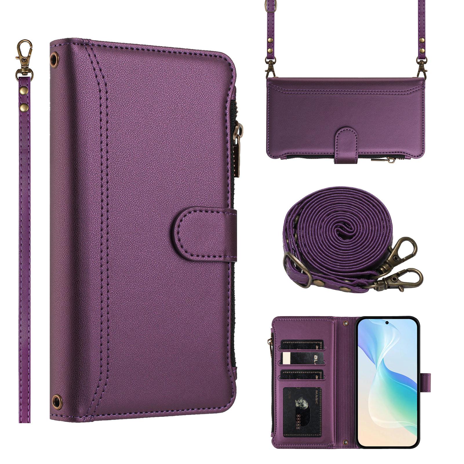

Crossbody Cards Solt Wallet Leather Case For iPhone 16 Pro Max 15 Plus 16e 14 13 12 11 SE Zipper Bag Long Lanyard Strap Cover iPhone 15 Pro Max фіолетовий