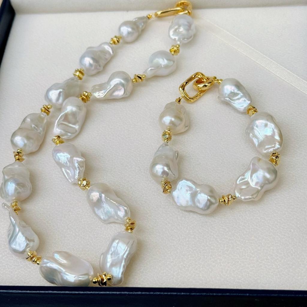 Natural Baroque Pearl Bus Bracelet Necklace Set Irregular Special-shaped Pearl Exaggerated Style Fashion Temperament Women