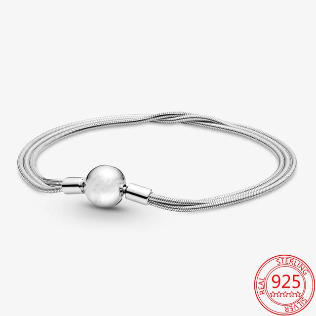 

Автентичний срібний браслет зі сріблом 925 проби з нескінченним вузлом у формі серця, браслет зі смужками у вигляді браслета з кількома зміями. Весільна вечірка. Вишукані прикраси для дівчат 20cm