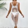 Vestido playero de crochet hecho a mano para mujer, camisola con borlas y flores, calado, para verano