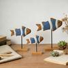 3 Pcs Wooden Fish Tabletop Centerpiece Ocean Sea Animal Sculpture Rustic Standing Wood Fish Sign Table Ornament for Coastal Beach Home Office Decor