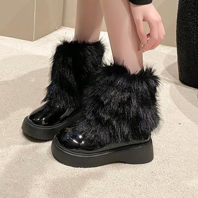 Runde Zehenpartie Plateau Damen Schneestiefel Winter Fellige Damenschuhe 2025 Neu Bequem und Elegant Goth Y2k Neuheit Hot Stiefeletten