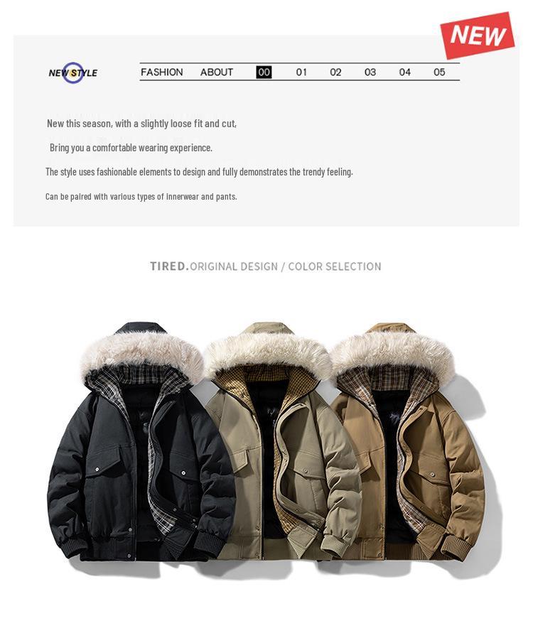 Men's Winter Hooded Cotton Jacket with Fur Collar - Thick, Warm, and Trendy Outerwear