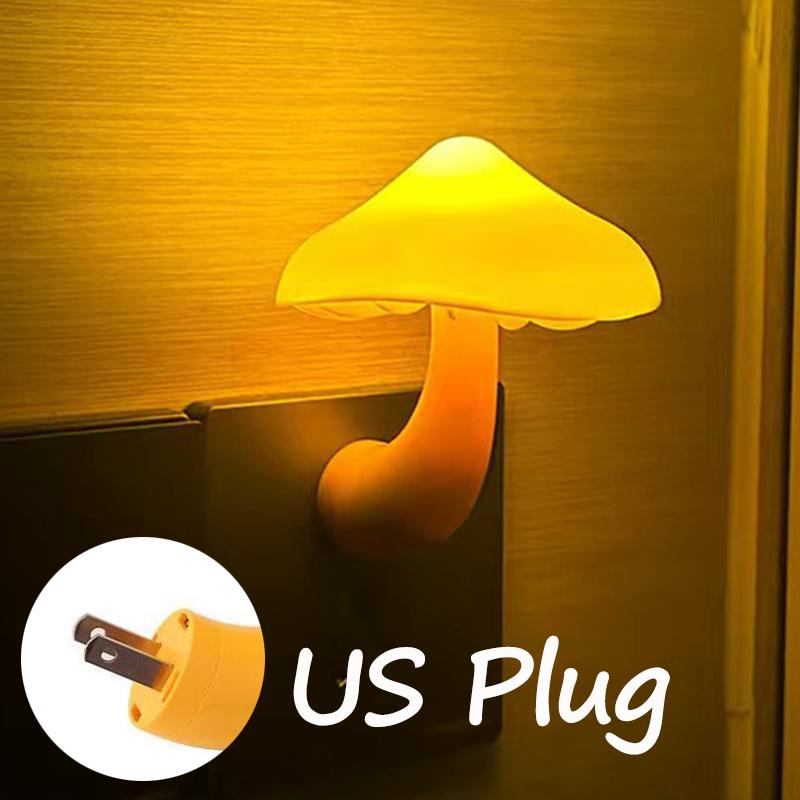 Sensor Mushroom Night Light with LED Warm White Glow,US/EU Plug Wall Socket Bedside Lamp,Dimmable Home Decor for Bedroom Kids