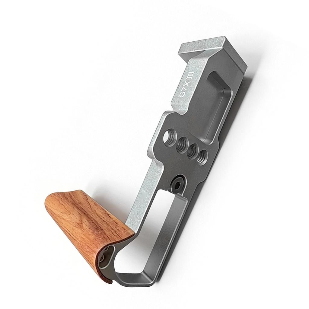 L Shape Bracket Wooden Hand Grip with Quick Release Baseplate Fit for G7X II III Silver