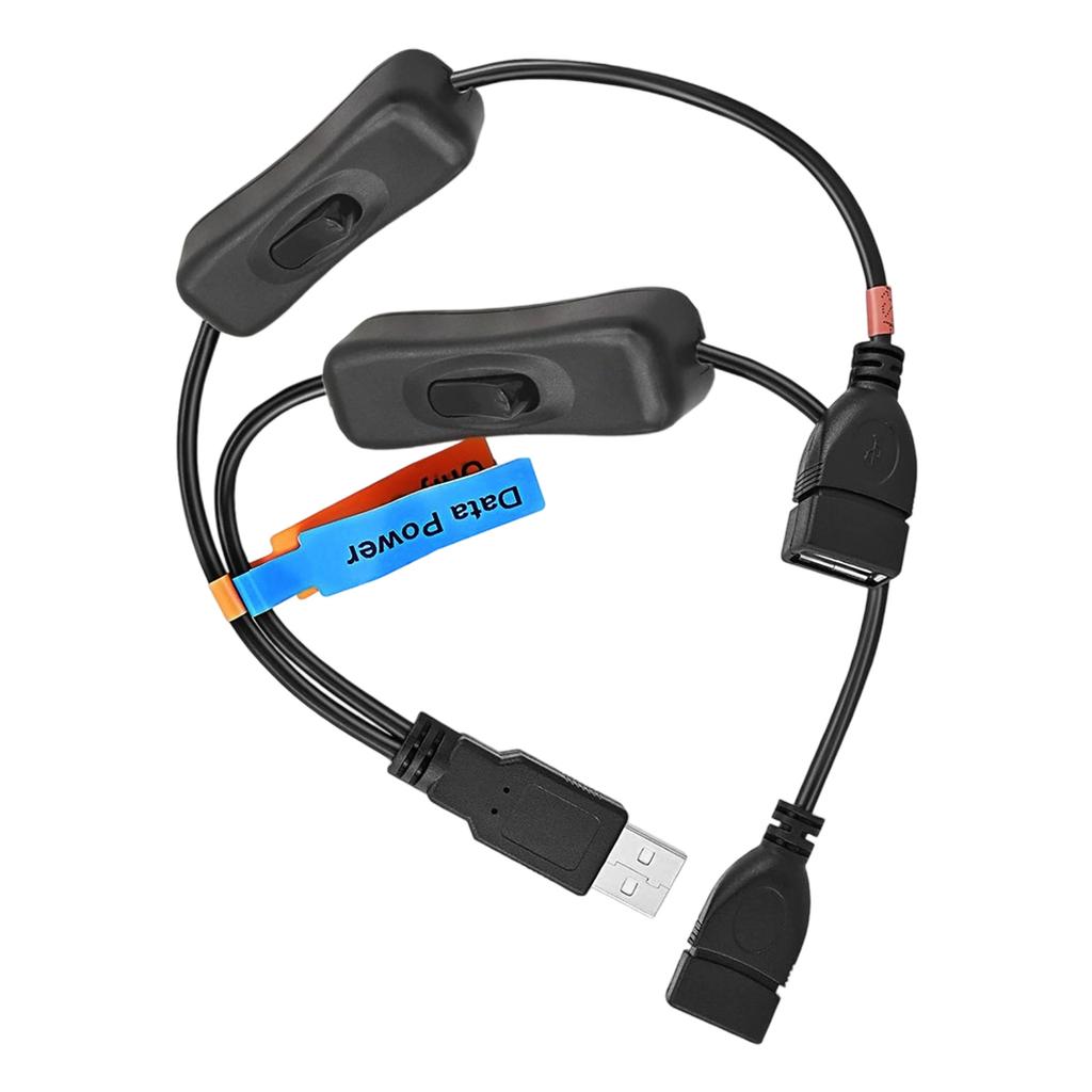 USB 2.0 Y Splitter Adapter Cord Wire With 2 Female Port And Switching Controller Button For Device Power Management
