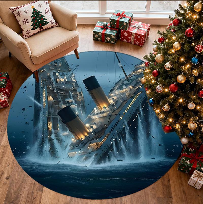 RMS Titanic Pattern Round Rug, Indoor/Outdoor Mat, for Picnic, Gameroom, Bedroom, Office, Living Room, Home Decor Carpet, Birthday Gift