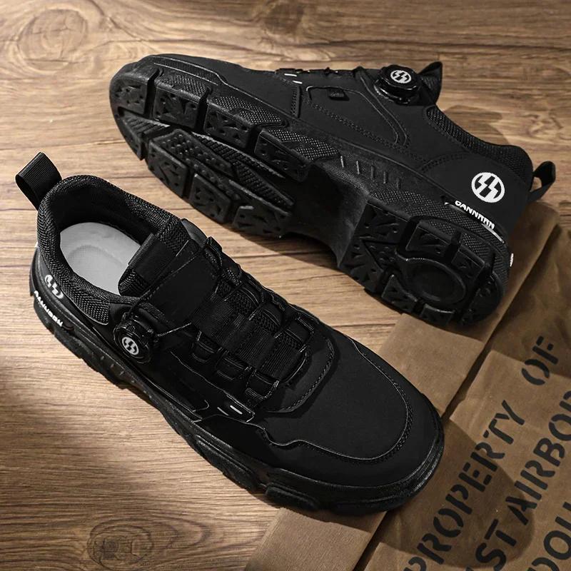 British Style Outdoor Men Casual Shoes Rotating Button Fashion Motorcycle Shoes Versatile Men Work Shoes Comfortable Sport Shoes