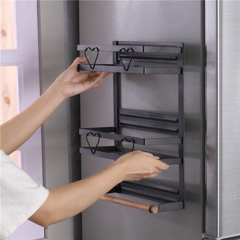 Magnetic Refrigerator Side Rack & Kitchen Paper Towel Holder with Cling Film Storage