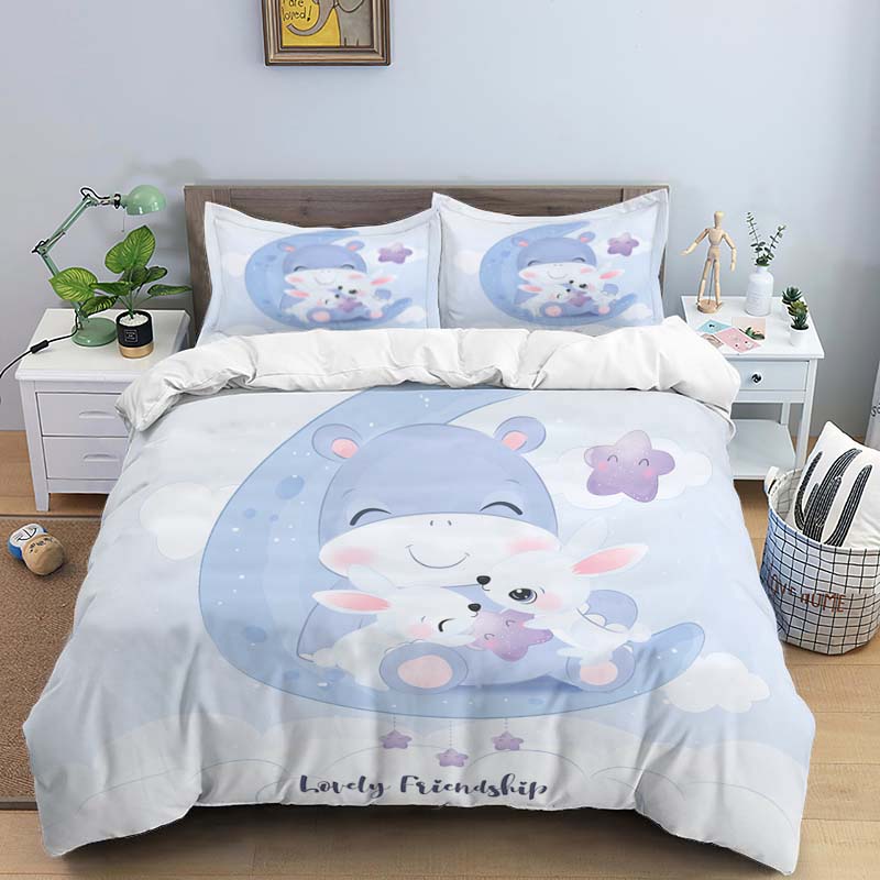 Comforter Moon Little Animal Sleep Print Digital Print Polyester Bedding Sets Girl'S For Teens