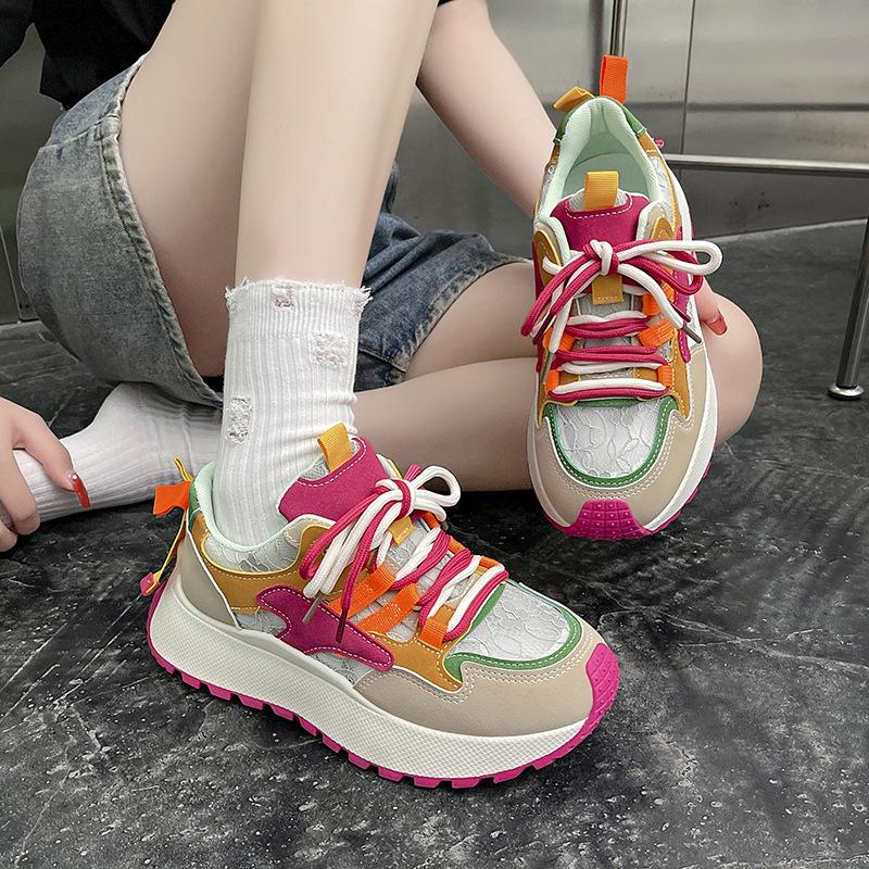 

Forrest Gump sports women s shoes summer new breathable mesh casual shoes color matching small height-increasing platform shoes 35 зелёный