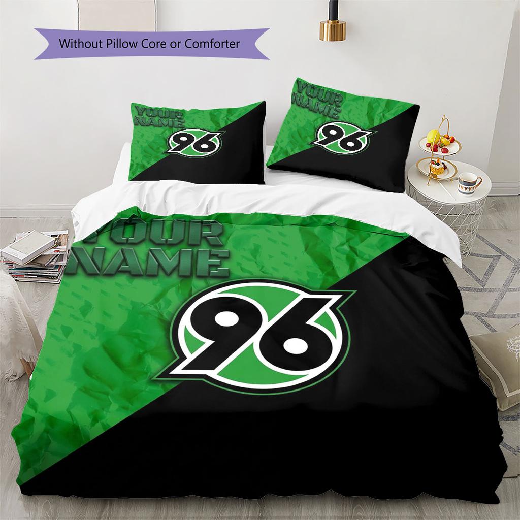 Hannover 96 Bettwäsche mit individuellem Namensmuster, Steppdecken-Set, Bettbezug, Kissenbezug, Heim-Geburtstagsgeschenk(1 Bettbezug + 2 Kissenbezüge, ohne Füllung)