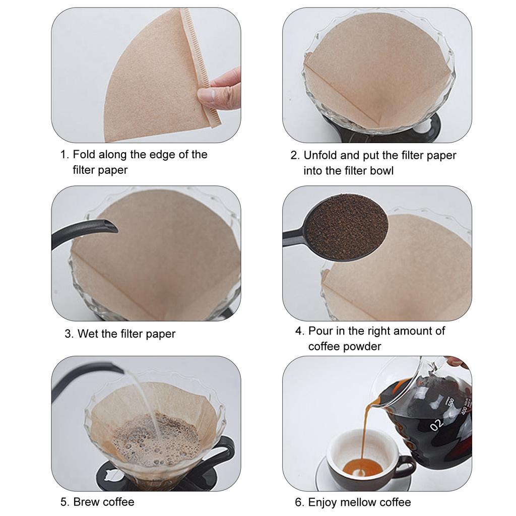 100PCS Coffee Filter Paper Disposable Natural Wood Pulp Cone Shape Coffee Strainer