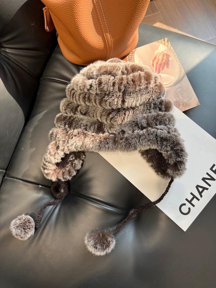 New Rex Rabbit Fur Hat Women's Thickened Cute Warm Ear Protection Korean Version Rabbit Fur Hat Fashionable and Versatile Winter