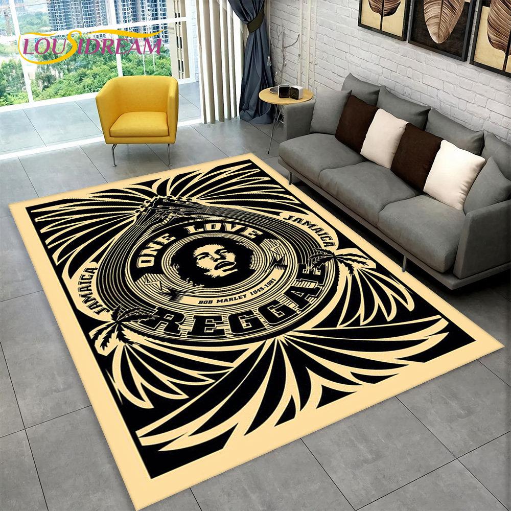 Bob Marley Reggae Music Maple Leaf Jamaican Area Rug,Carpet Rug for Living Room Bedroom Sofa Doormat Decor,Non-slip Floor Mat