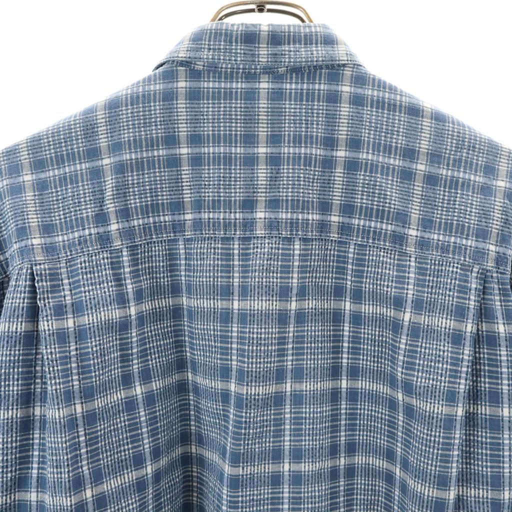 Uniqlo Old Check Pattern Short Sleeve Seersucker Shirt L Blue and Navy Men's Used