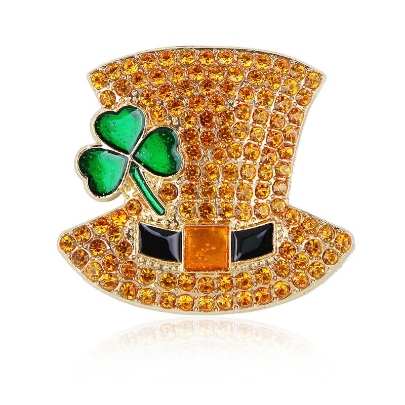 

Fashion Rhinestone Clover Hat Brooches Pin For Women Clothing Coat Jewelry Accessories Gifts A5