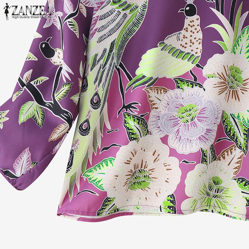 ZANZEA Women Casual Round Neck 3/4 Sleeve Loose Print Blouse