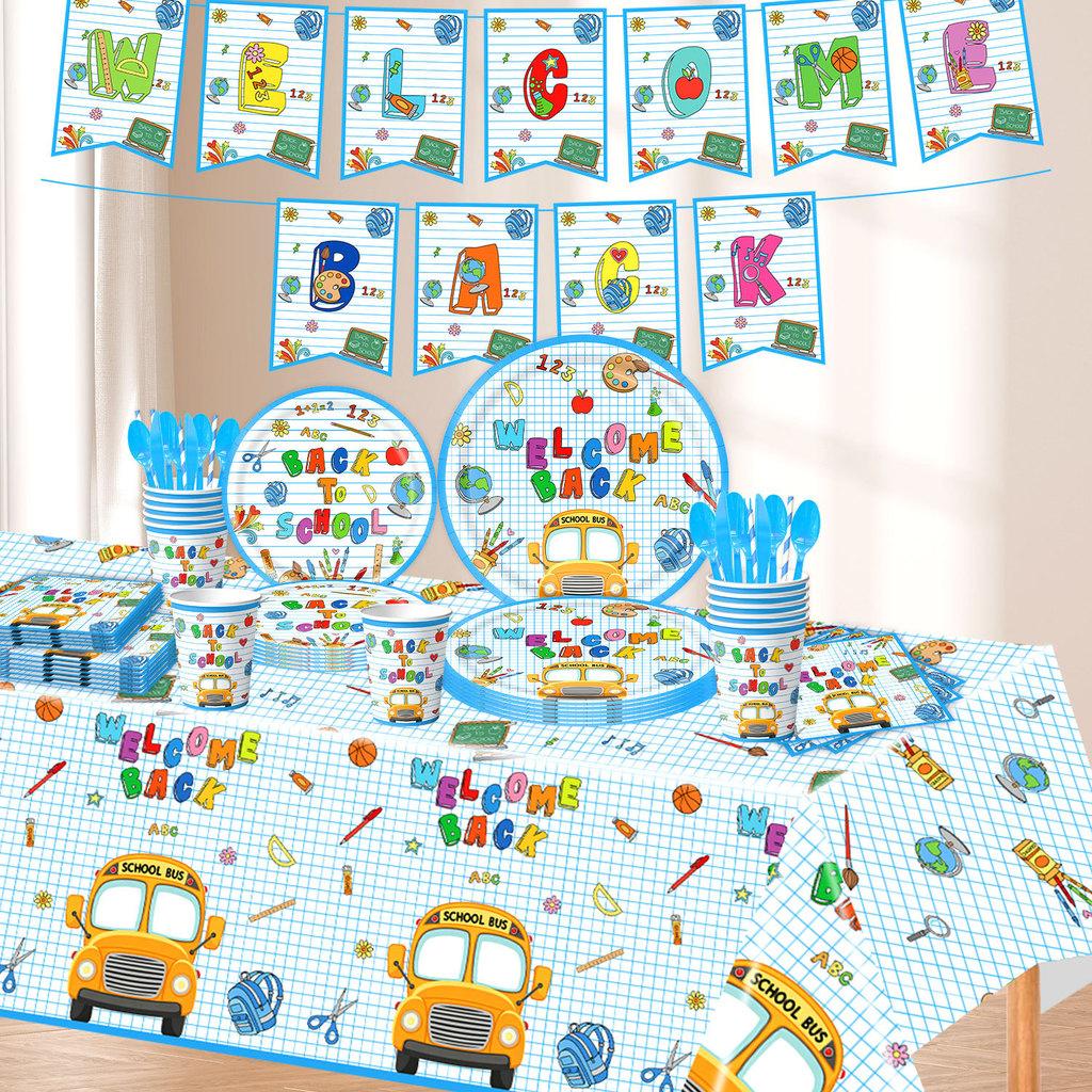 Animated Back To School Party Supplies Set With Paper Plates Cups Napkins For Student Celebration