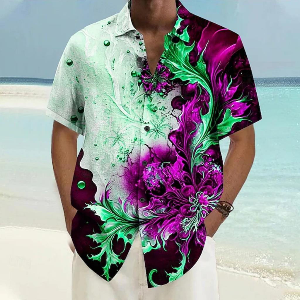 Fashion Colorful Men's Shirts Outdoor Street Short Sleeve Tops Laser Printed Patterns Summer  New Loose Men's Clothing